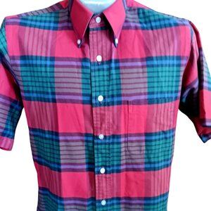 Small 15 Vintage Men's Shirt L.L. Bean Plaid Button-Down Camp Short Sleeve USA